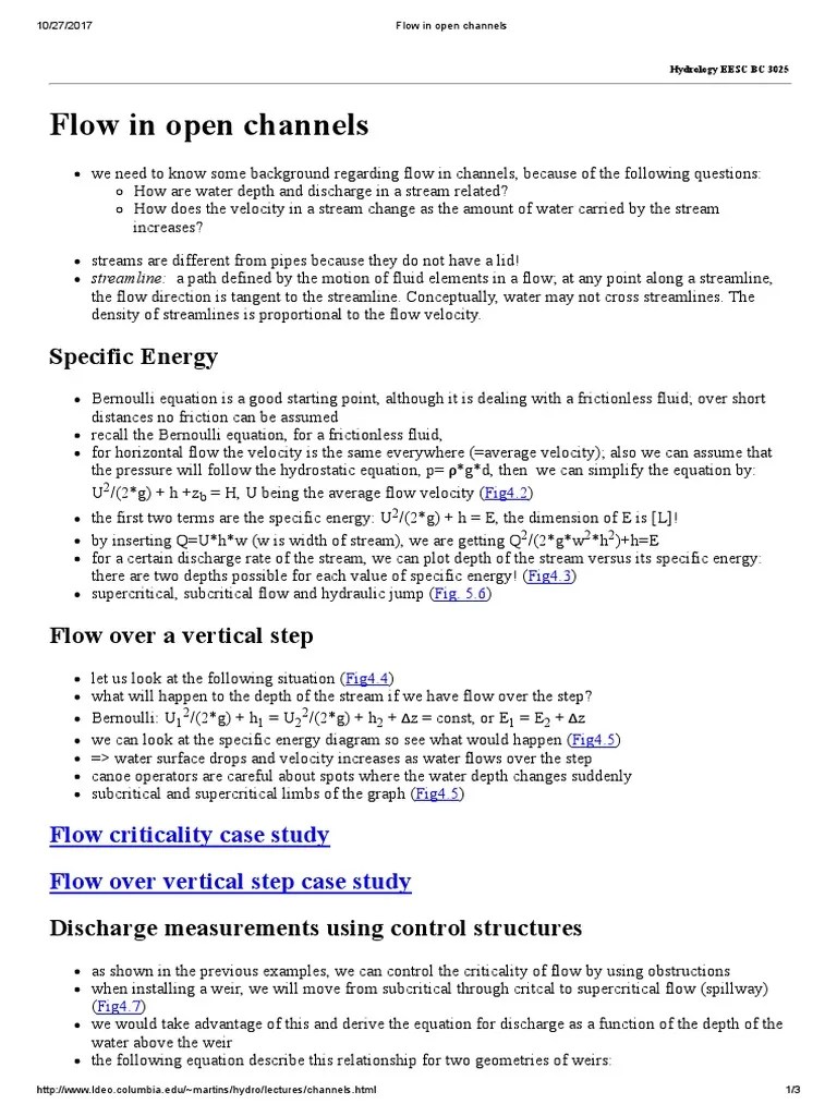 Flow In Open Channels | PDF | Mechanics | Fluid Dynamics