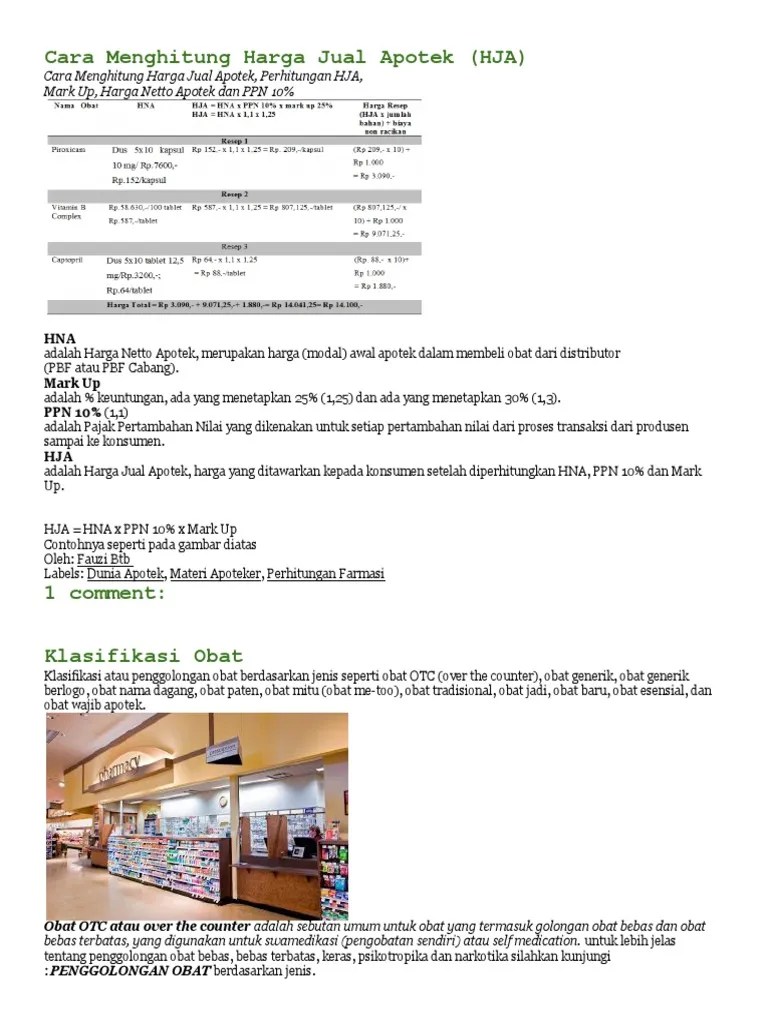 Cara Menghitung Harga Jual Apotek | PDF