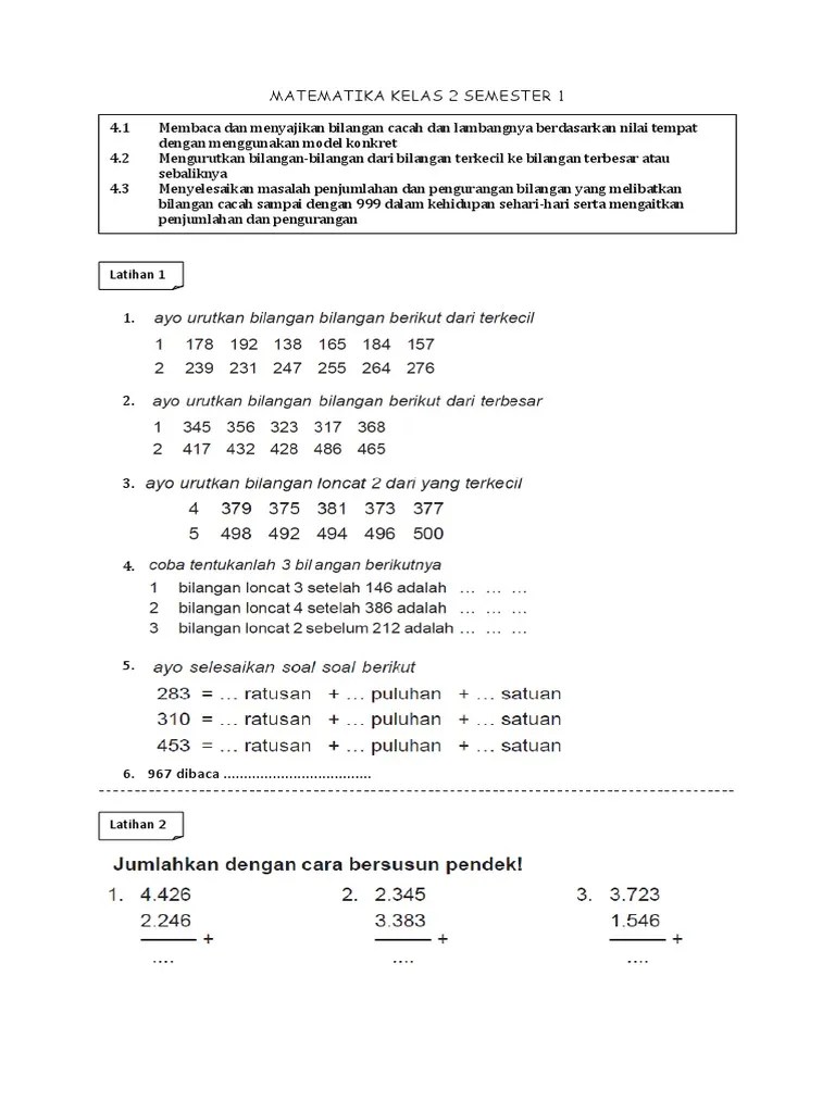 Artikel kali ini akan membahas mengenai cara mudah mengerjakan soal campuran penjumlahan dan pengurangan untuk kelas 2 sd. Matematika Kelas 2 Semester 1 Penjumlahan Pengurangan Perkalian Pdf