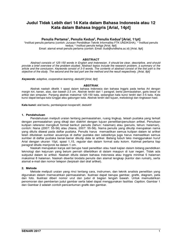 Studi pendidikan bahasa indonesia, sastra dan daerah jurusan pendidikan. Template Artikel Pdf