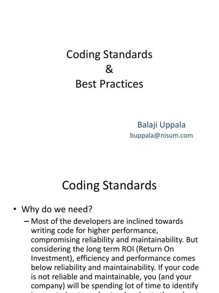 Coding Standards & Best Practices: Balaji Uppala | PDF | Variable ...