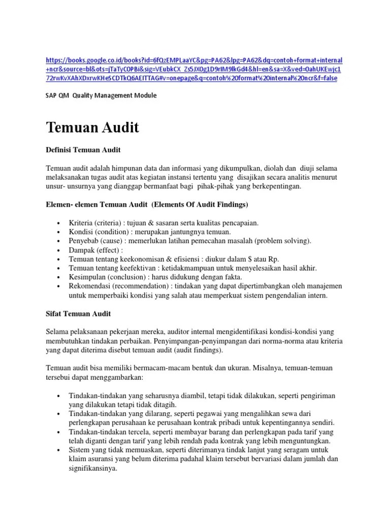 Contoh Laporan Audit Internal Perusahaan Dagang
