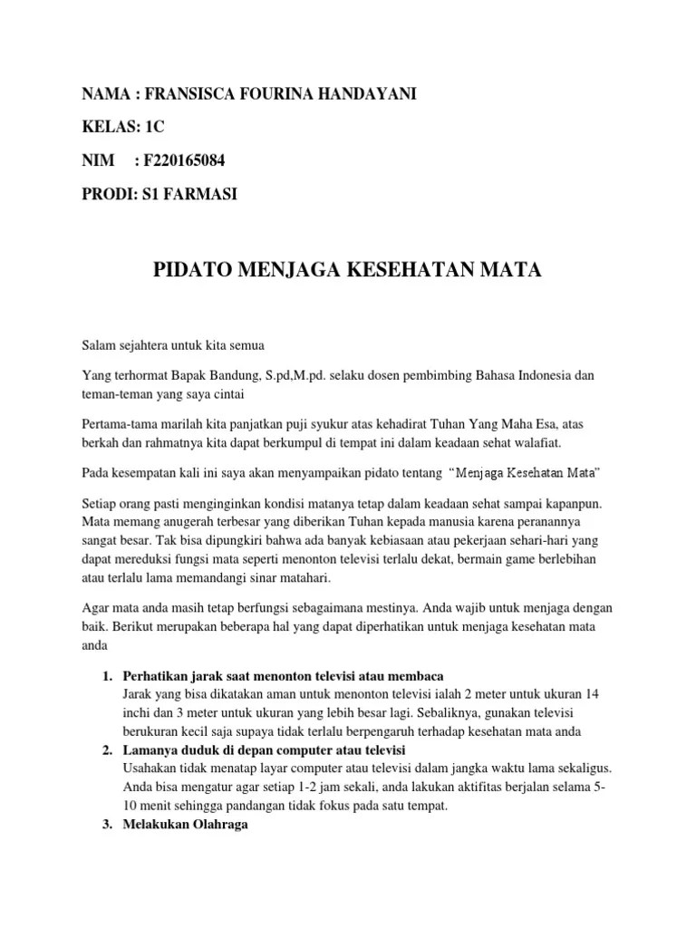 Contoh Pidato Menjaga Kesehatan Mata Pdf Pentingnya membangun karakter untuk milenial Asalamualaikum Wr.