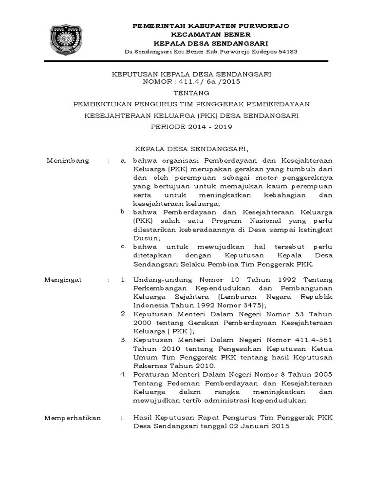 Page keputusan keuchik gampong juli meunasah tambo nomor : Sk Pkk 2014 2019 Pdf