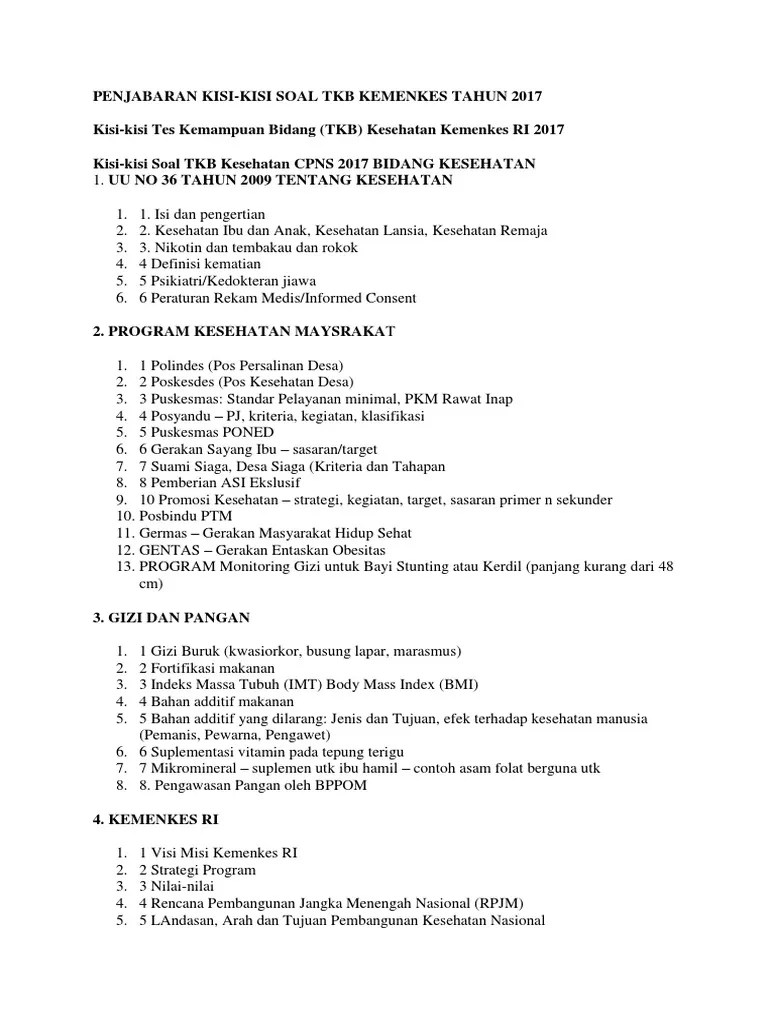 Soal Tes Kompetensi Bidang Tkb Cpns Kementerian Kesehatan Bagian I Pdf Txt contoh soal tkb cpns kemenkes