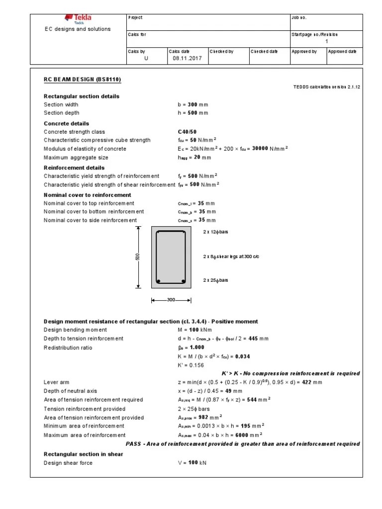 RC Beam Design (BS8110) | PDF | Beam (Structure) | Strength Of Materials