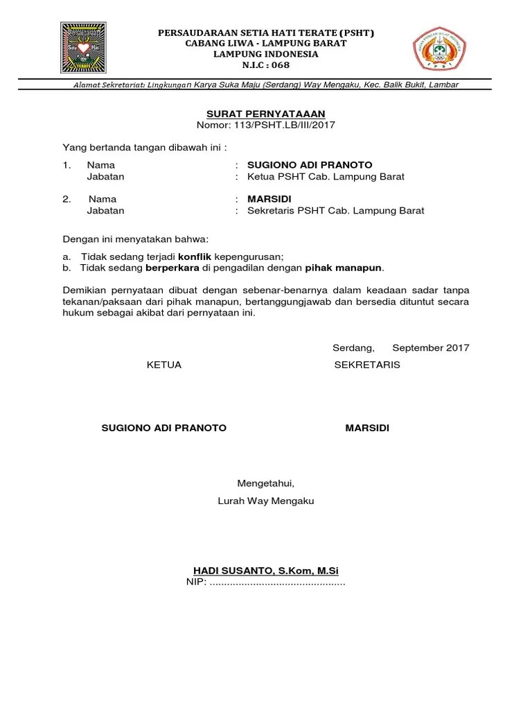 Surat Pernyataaan PSHT | PDF