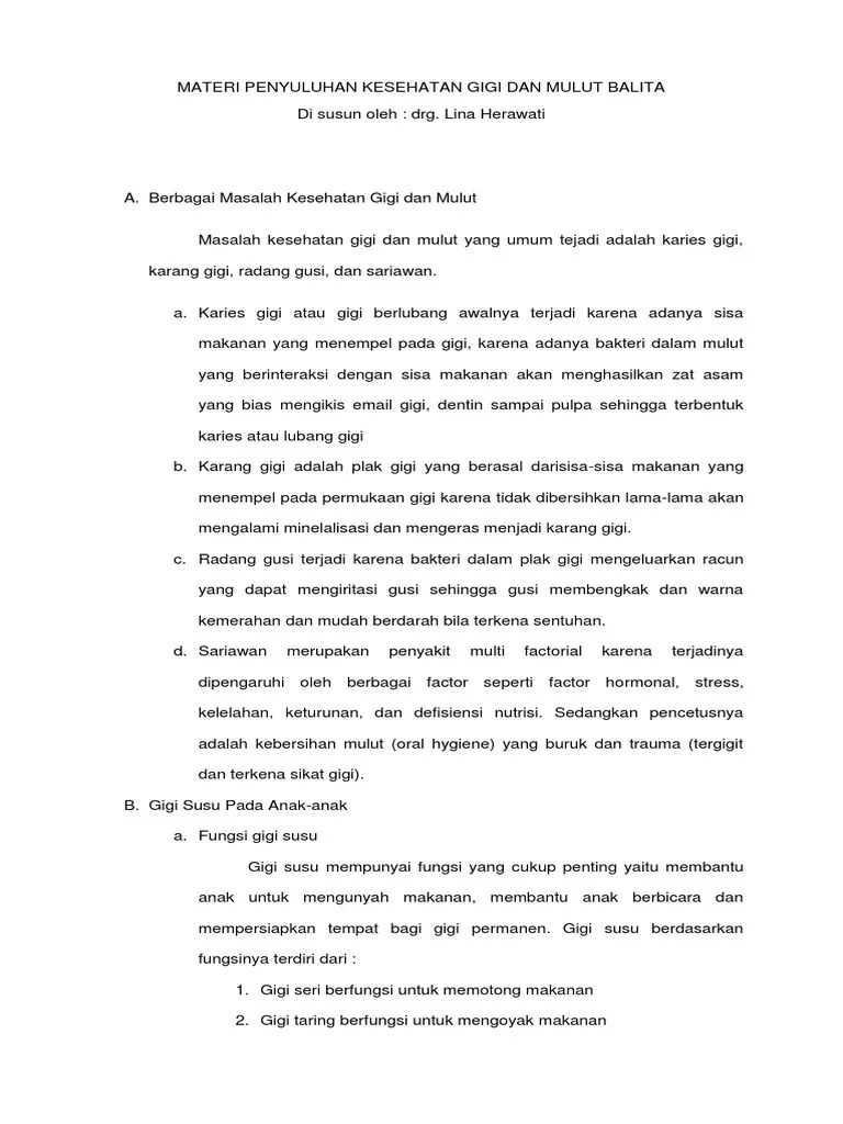 Materi Penyuluhan Kesehatan Gigi Dan Mulut Balita | PDF