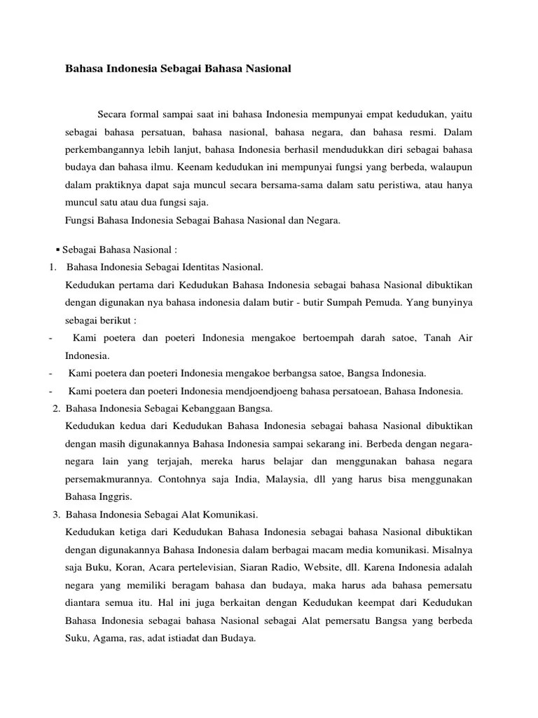 Bahasa Indonesia Sebagai Bahasa Nasional | PDF