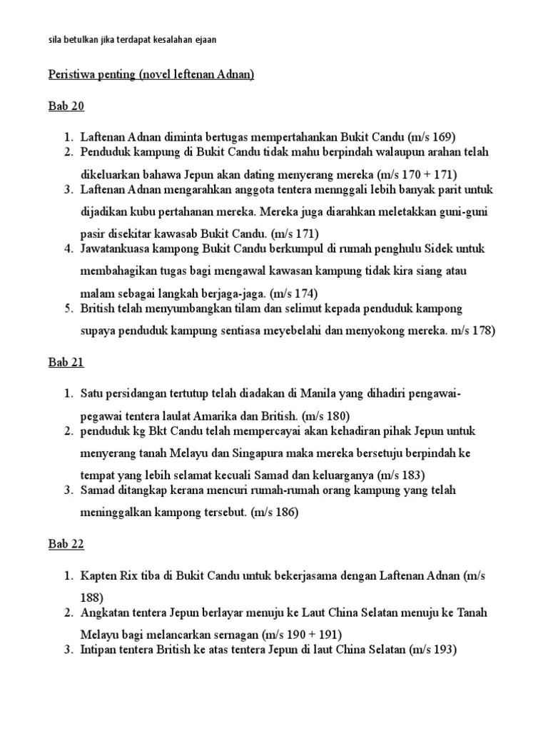 Novel ini merupakan hasil penulisan sulung beliau dan telah memenangi tempat … Peristiwa Penting Novel Leftenan Adnan Pdf