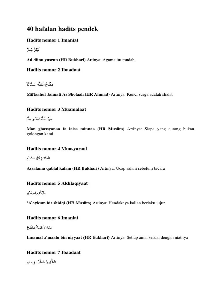 40 Hafalan Hadits Pendek | PDF