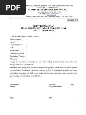 Surat pernyataan kesanggupan untuk tidak hamil selama mengikuti. Form 5 Surat Pernyataan Tidak Sedang Menjalani Tugas Belajar Atau Izin Belajar Pdf