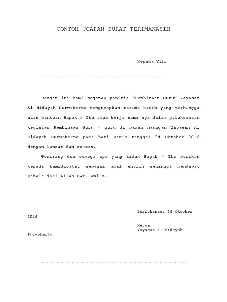 Contoh ucapan terima kasih untuk guru tk dari orang tua murid, wali murid dan siswa, ide surat dan kartu ucapan terima kasih kepada ibu bapak guru. Contoh Ucapan Surat Terimakasih Pembinaan Guru Pdf