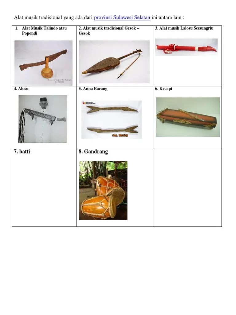 Alat Musik Tradisional Yang Ada Dari Provinsi Sulawesi Selatan | PDF