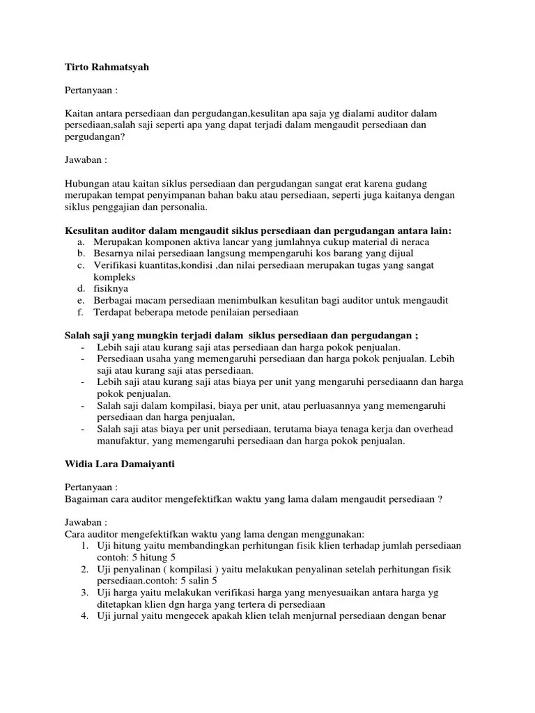 Pertanyaan Audit Sistem Informasi