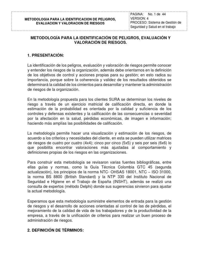 Metodologia Para La Identificación De Peligros, Valoracion Y Control De Riesgos | PDF | Business ...
