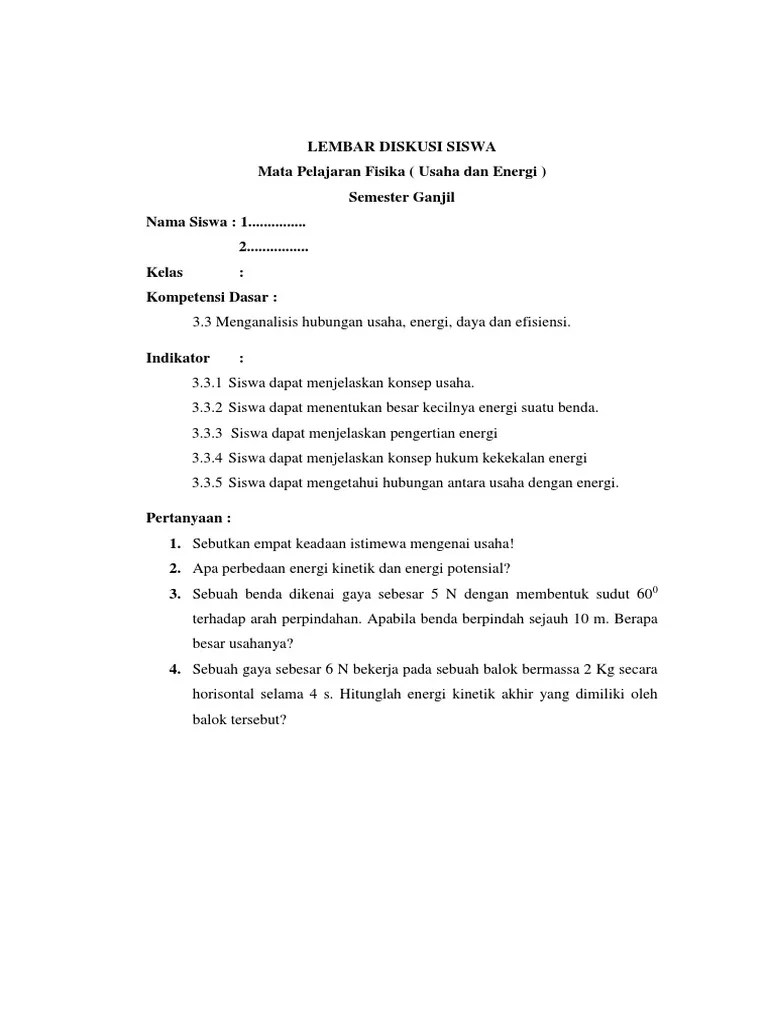 LKS Pertemuan 3 Usaha Dan Energi | PDF