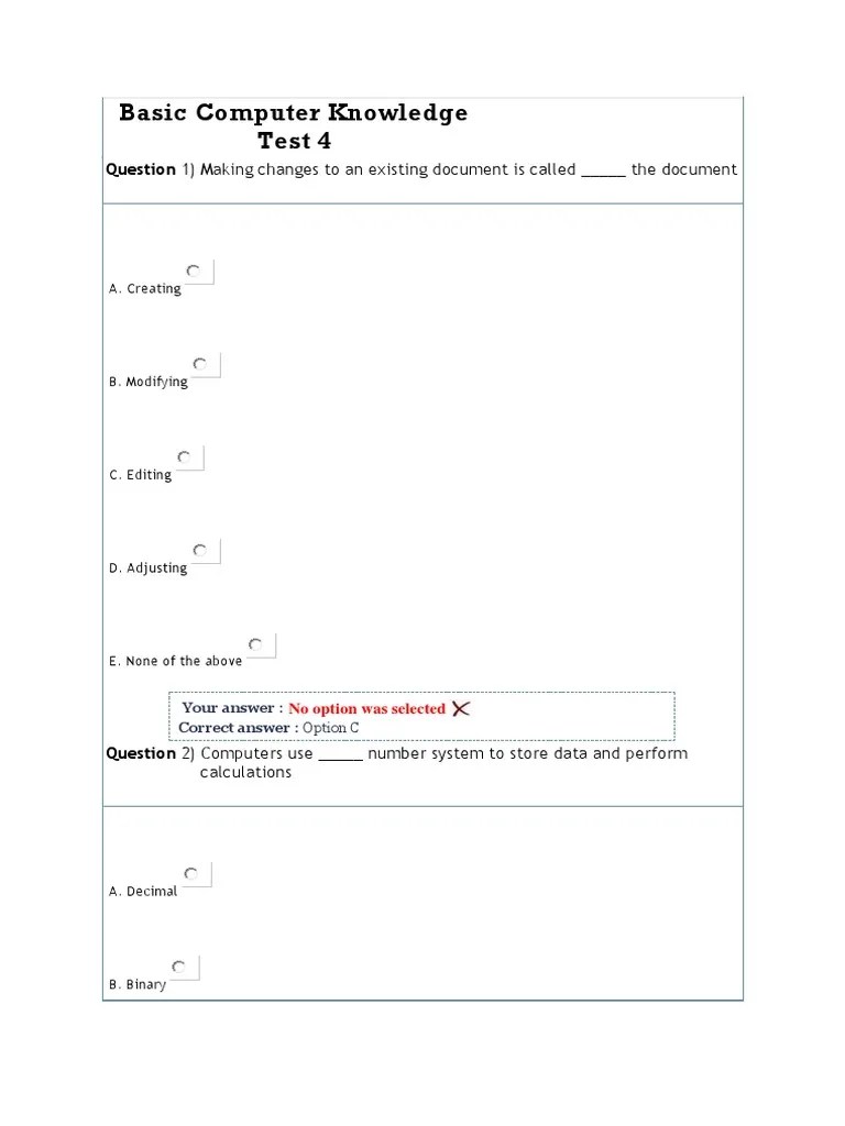Basic Computer Knowledge Test 4 | PDF | Computer File | Operating System