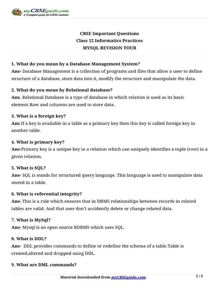 12 Impq Ip Mysql Revision Tour | PDF | Relational Database | Sql