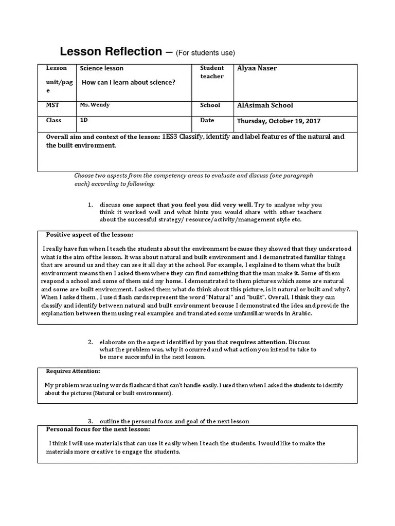 Lesson Reflection Science | PDF | Semiotics | Education Theory