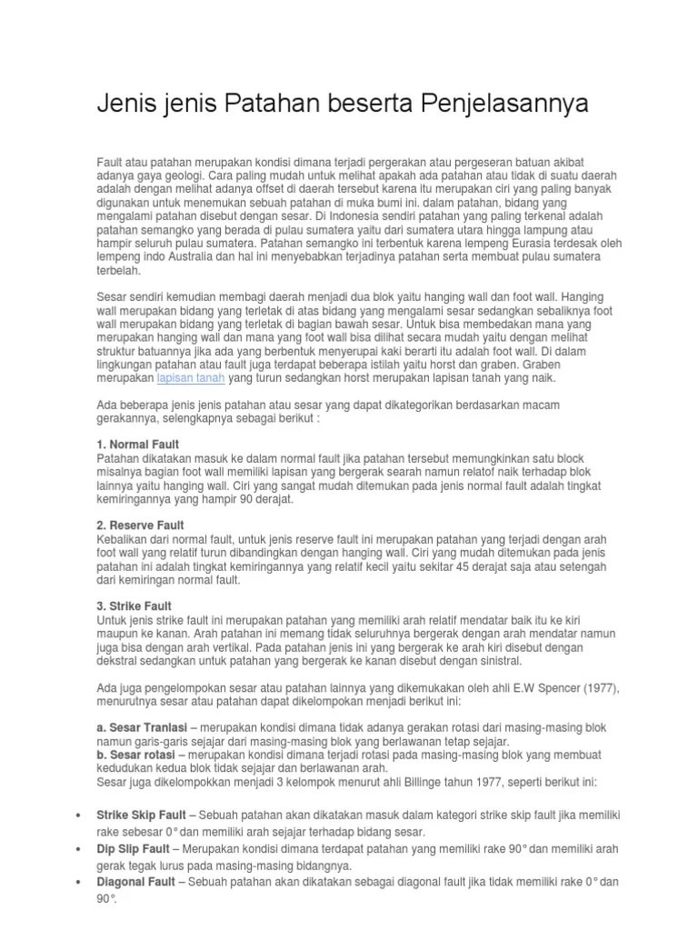 Jenis Jenis Patahan Beserta Penjelasannya | PDF