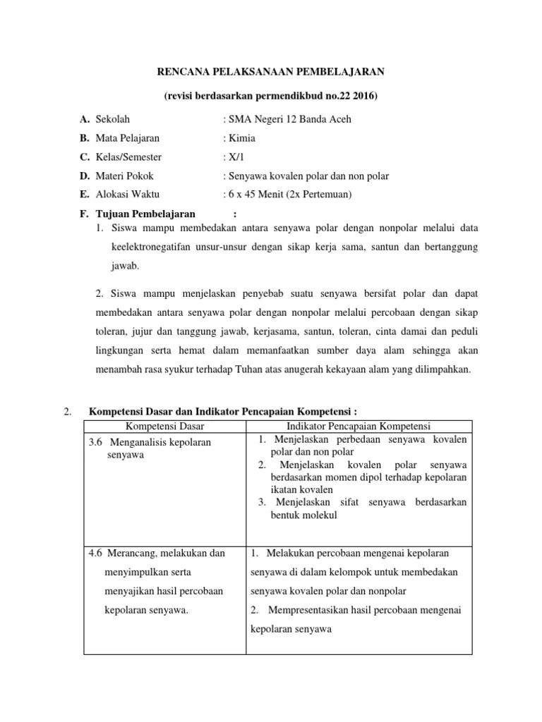 Perbedaan senyawa polar dan nonpolar dapat dilihat pada tabel berikut. Rpp 3 6 Pdf