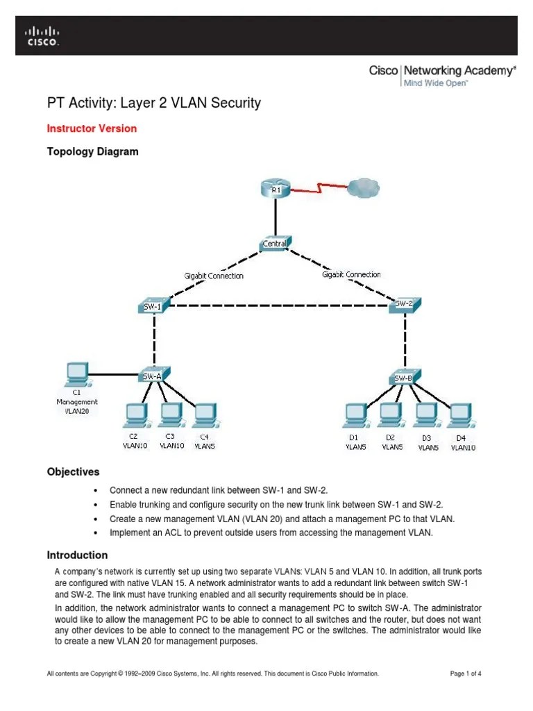 PT Activity: Layer 2 VLAN Security: Instructor Version