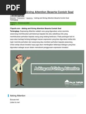 Log in with facebook log in with google. Asking And Giving Attention Beserta Contoh Soal Terlengkap Pdf Linguistik