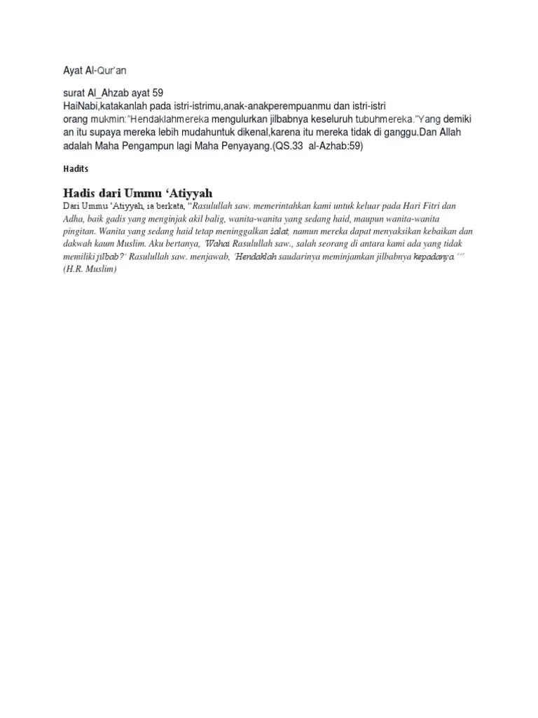 Hadis dari ummu 'atiyyah dan kandungan hadis tentang perintah allah swt. Contoh Ayat Al Qur An Dan Hadits Tentang Berbusana Muslim Dan Menutup Aurat Pdf
