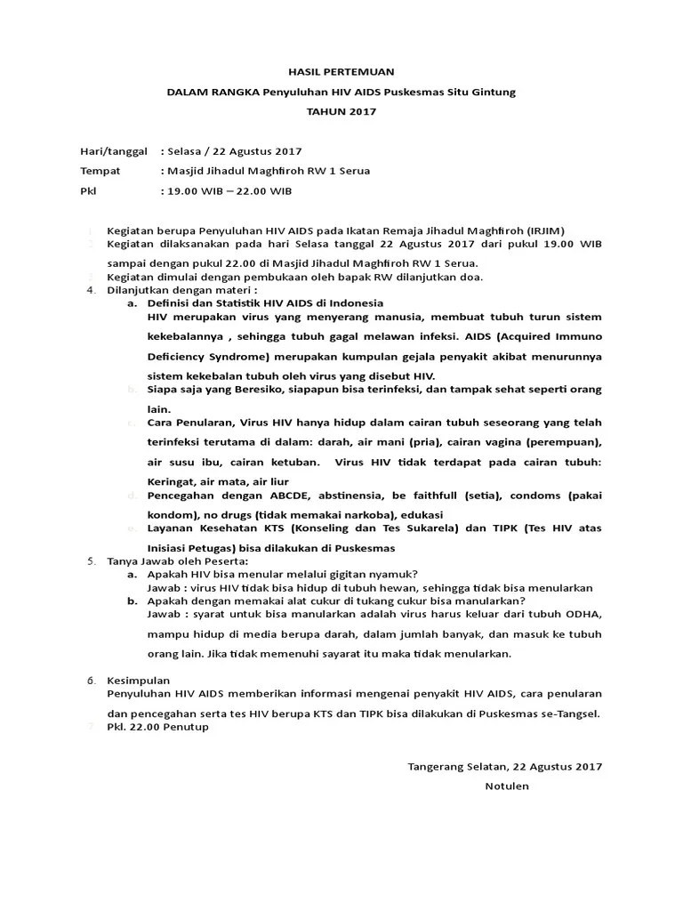 Notulen Penyuluhan Hiv | PDF