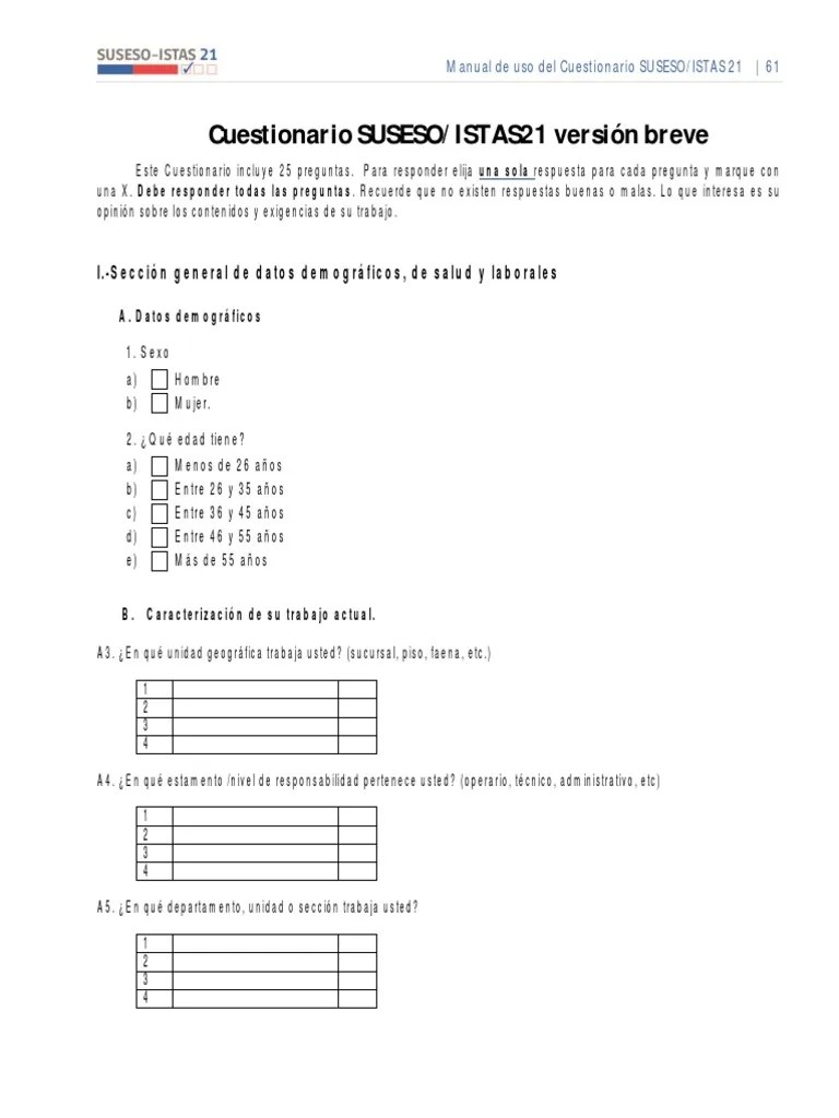 Istas21 Breve | PDF | Cuestionario | Sicología