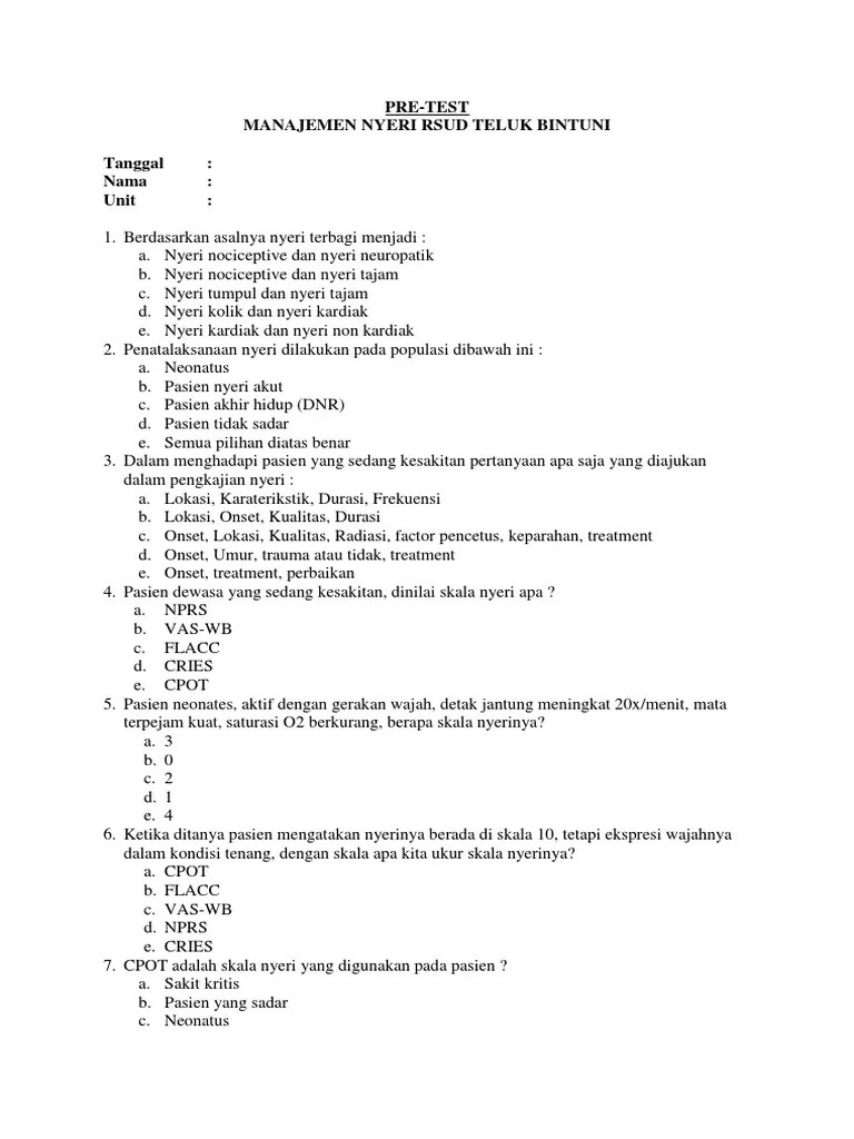Contoh Soal Pre Test Dan Post Test Pelatihan Contoh Soal Cute766