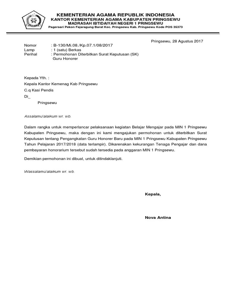 Bersama ini saya membuat permohonan lamaran pekerjaan untuk menjadi guru honorer di sekolah yang bapak/ibu pimpin, sebagai bahan pertimbangan . Surat Permohonan Guru Baru
