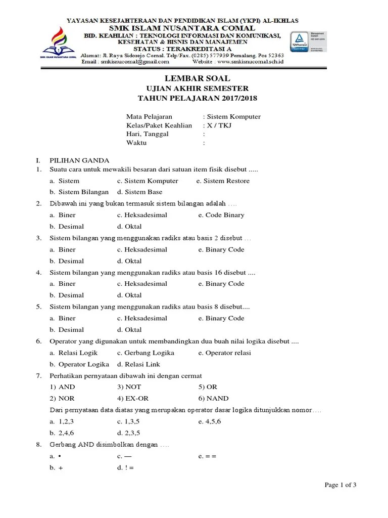 Soal ulangan geografi kelas 10 semester 2 kunci dunia. Soal Dan Jawaban Sistem Komputer Kelas 10 Kurikulum 2013