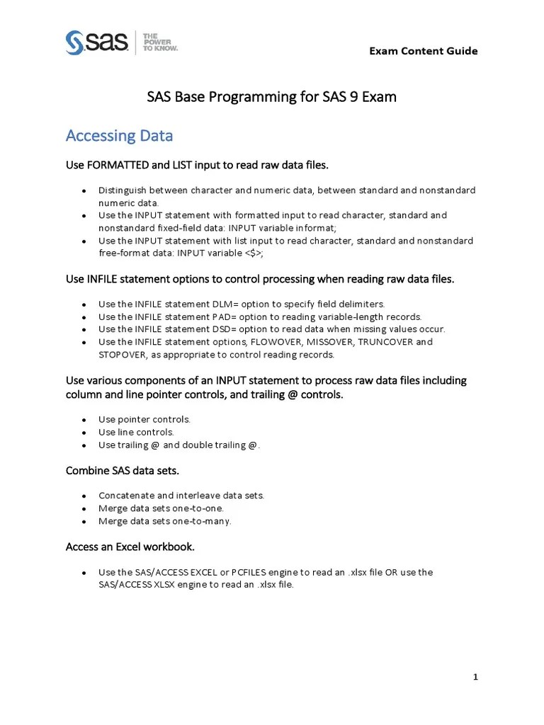 Accessing Data: SAS Base Programming For SAS 9 Exam | PDF | Sas ...