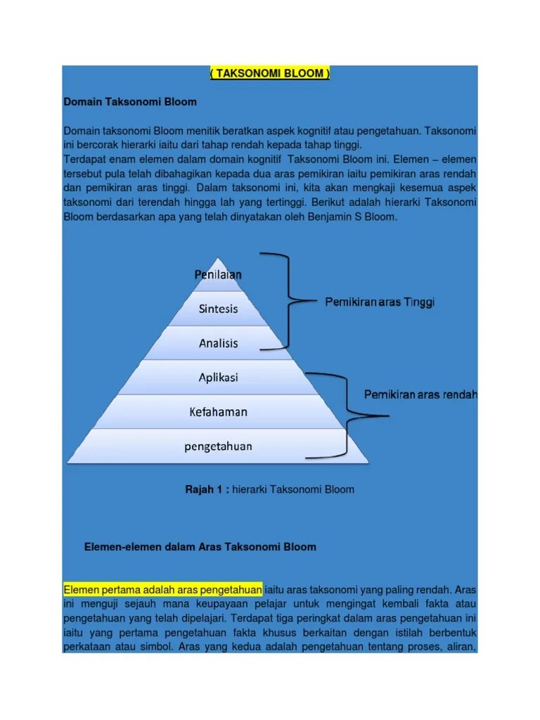 Aras Taksonomi Bloom : Soalan Matematik Mengikut Aras Taksonomi Bloom Malacca B Otosection