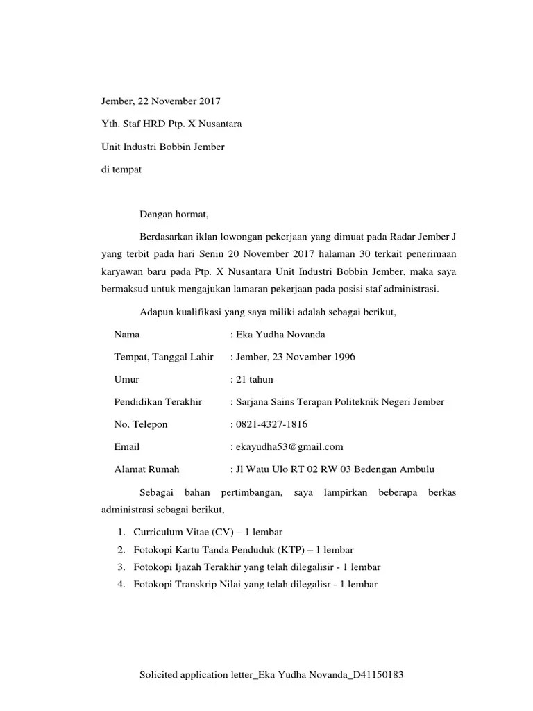 Semoga pembahasan ini dapat memperdalam pengetahuan kita terkait dengan. Contoh Surat Unsolicited Letter - 59 Contoh Surat Lamaran ...