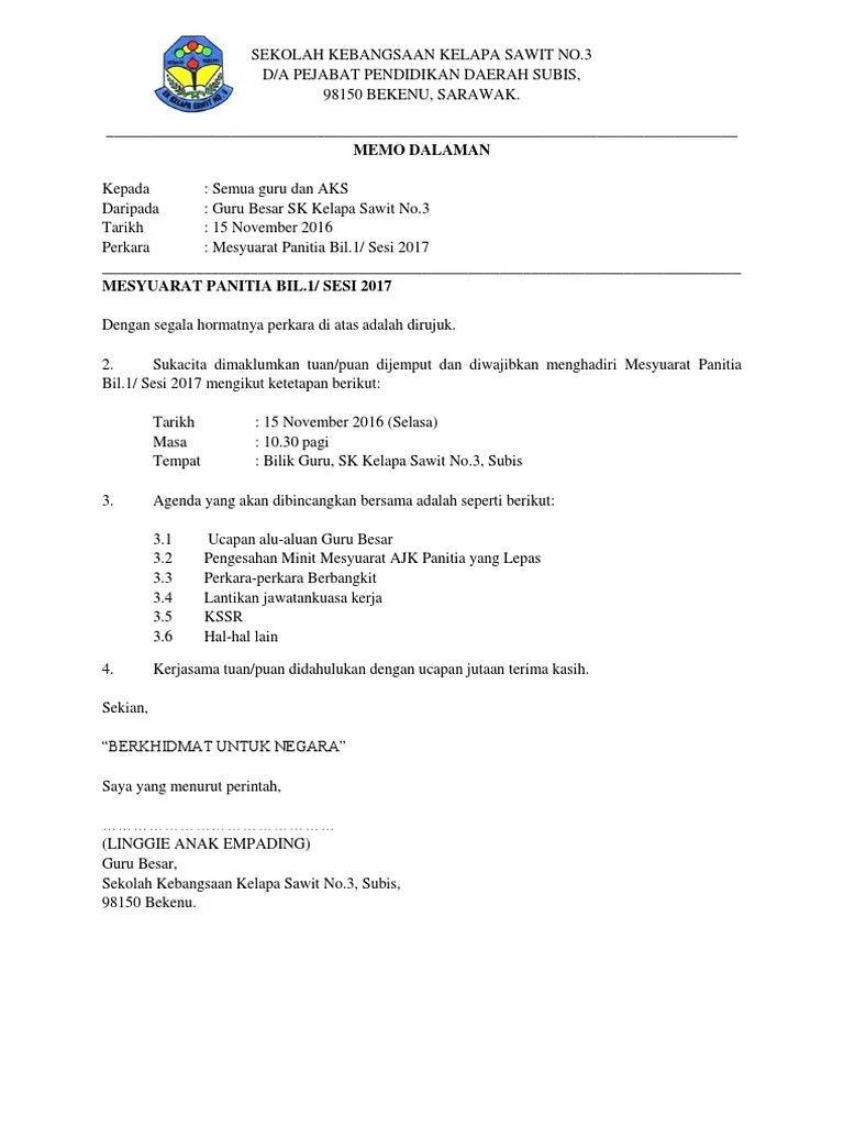 Pengerusi mesyuarat program pasca banjir adtec melaka. Memo Panggilan Mesyuarat Pdf