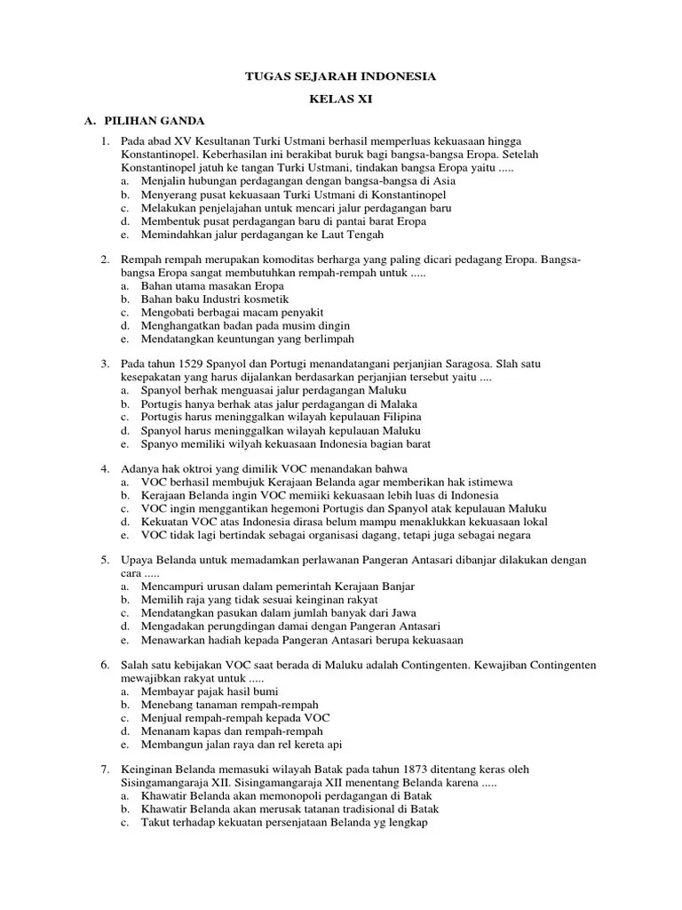 Soal Uts Sejarah Kelas Xi | PDF