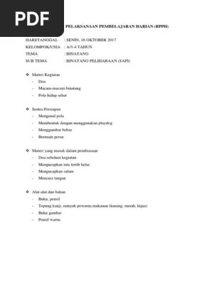 Media pembelajaran di tk contoh rpph tema binatang semester 1docx. Rencana Pelaksanaan Pembelajaran Harian Pdf