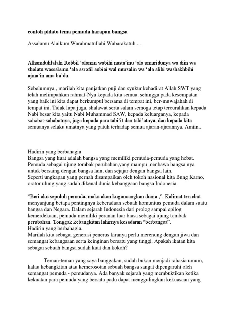 Contoh Pidato Tema Pemuda Harapan Bangsa | PDF