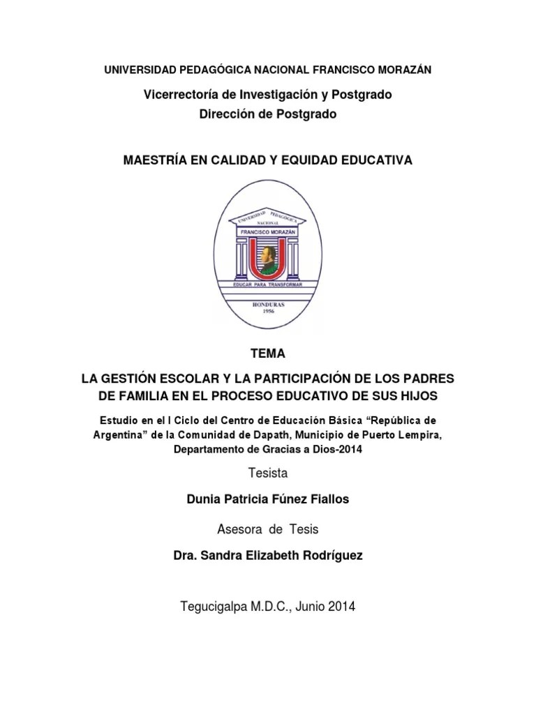 La Gestion Escolar Y La Participacion De Los Padres De Familia En El Proceso Educativo De Sus ...
