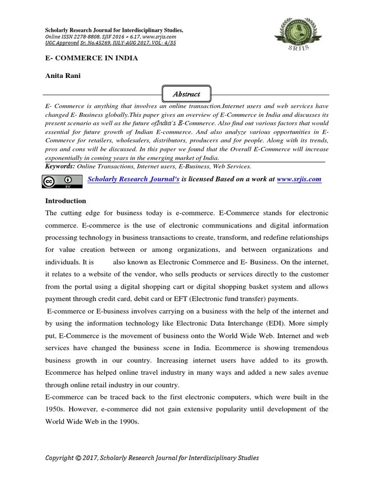 E - Commerce In India | Download Free PDF | E Commerce | Internet