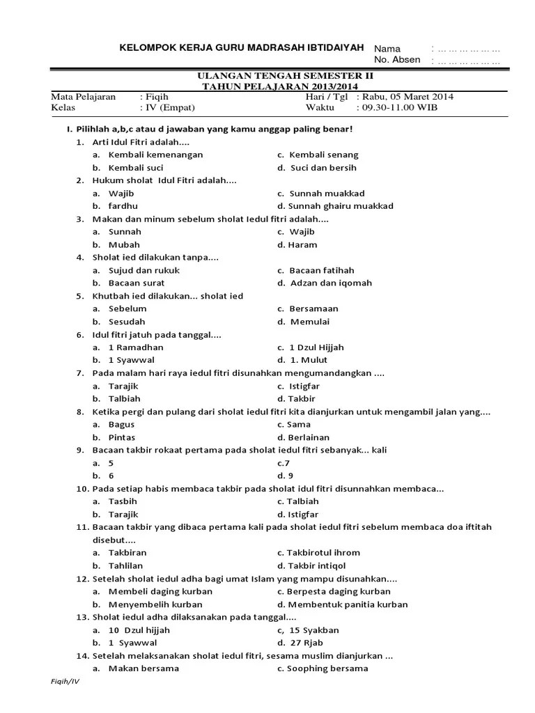 Maybe you would like to learn more about one of these? Kumpulan Soal Fiqih Kelas 4 Beserta Jawabannya Masnurul
