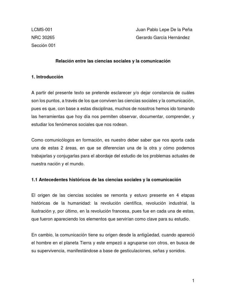 Relación Entre Las Ciencias Sociales Y La Comunicación | PDF | Ciencias ...