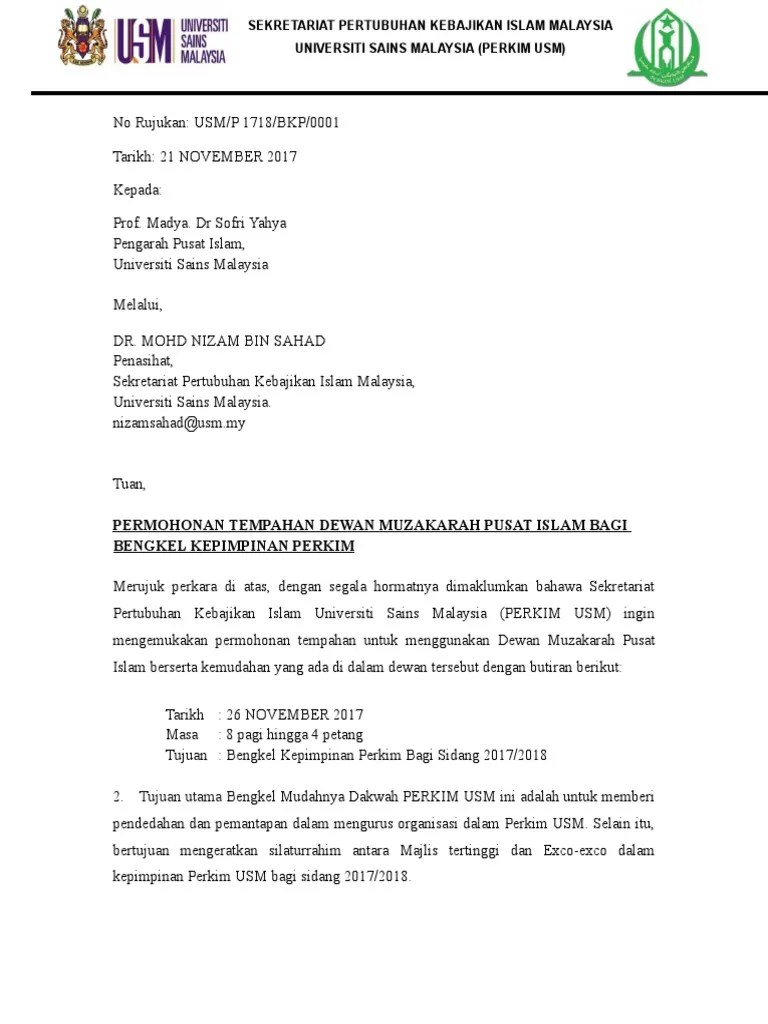 Penawaran sebut harga bagi perkhidmatan pembersihan. contoh surat tempahan dewan