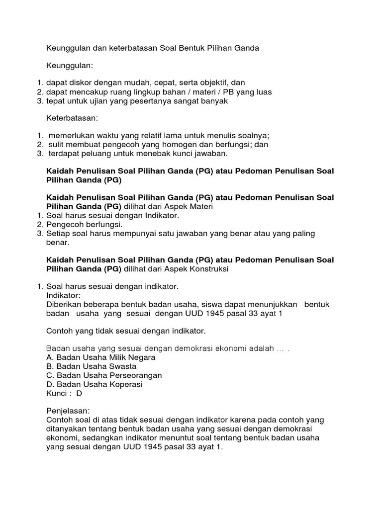 Contoh Pembuatan Soal Pilihan Ganda 