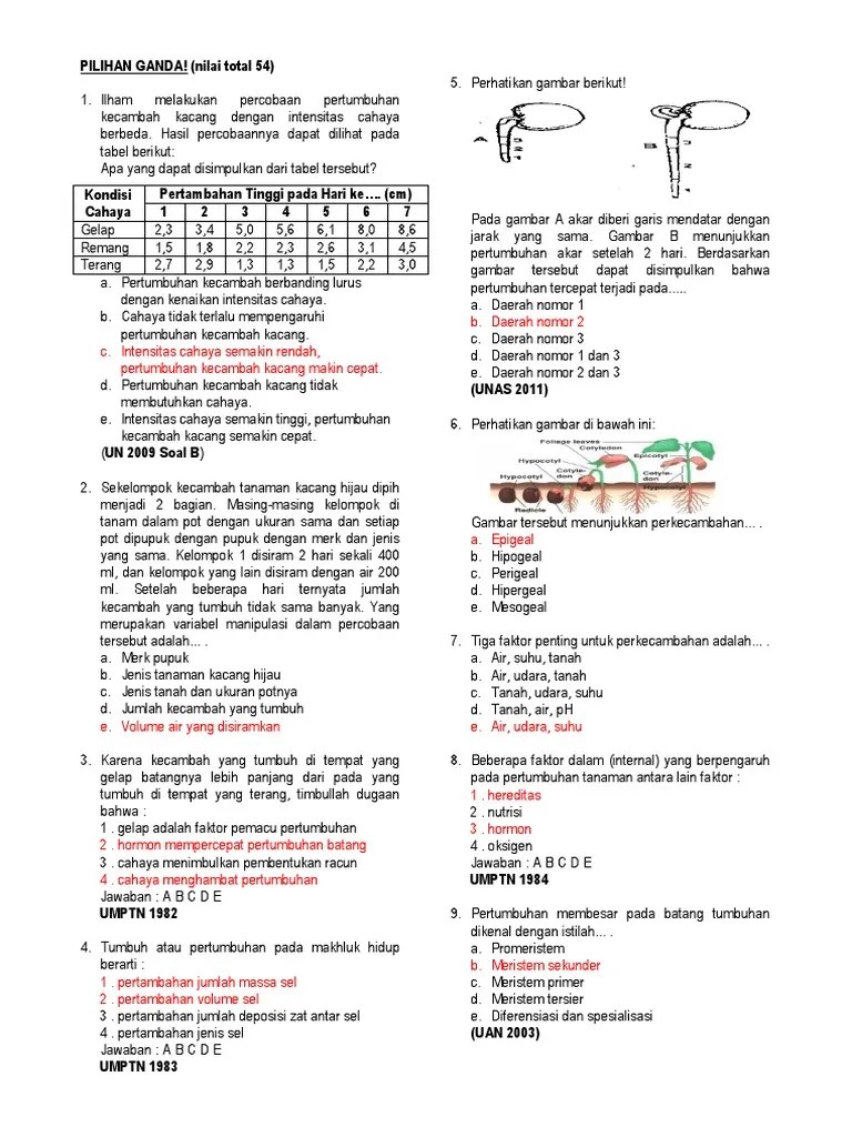 Soal Uh Biologi Kelas 12 Bab Pertumbuhan Dan Perkembangan Semester 1 Recovered Soal Latihan UN Biologi SMA Kelas XII.