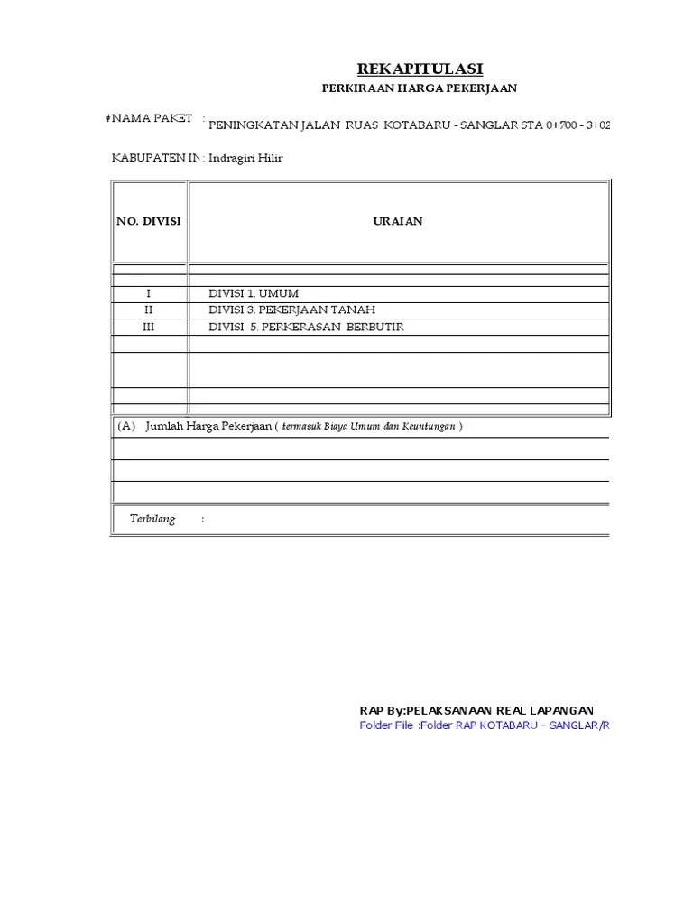 Uraian pekerjaan bobot per item ( rp. Format Laporan Progres Baru Pdf