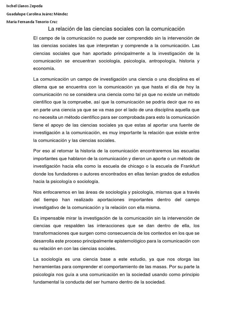 La Relación De Las Ciencias Sociales Con La Comunicación | PDF ...
